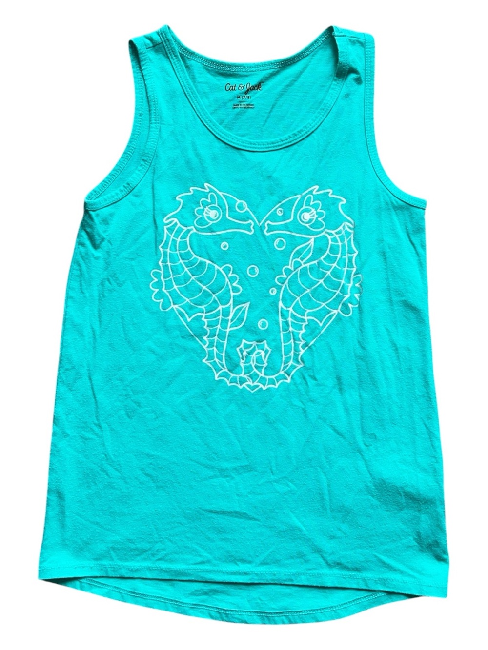 Cat & Jack Turquoise Tank Top with White Seahorse Heart Size M(7/8)